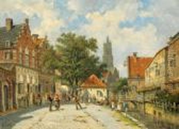 Motivo Da Amersfoort Con Il Liebfrauenturm Sullo Sfondo Oil Painting by Adrianus Eversen