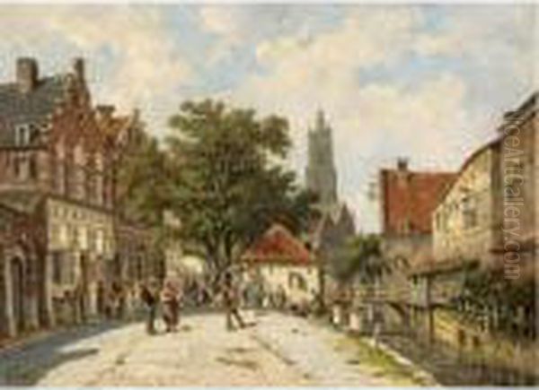 Many Figures On A Square, Amersfoort Oil Painting by Adrianus Eversen