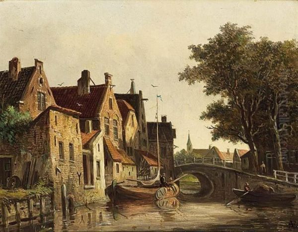 Visbrug In Oudewater Oil Painting by Adrianus Eversen