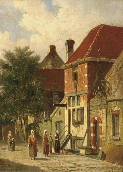 Village Oil Painting by Adrianus Eversen