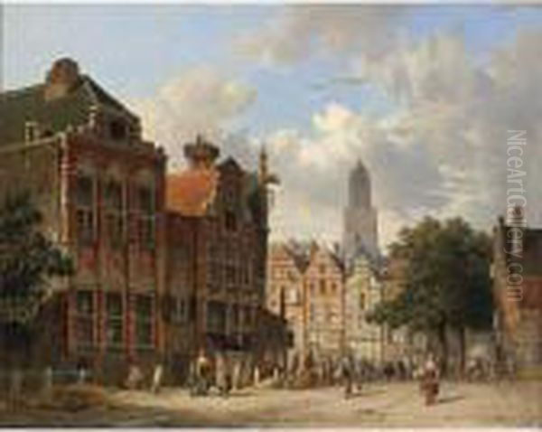 Many Figures On A Square In Utrecht Oil Painting by Adrianus Eversen