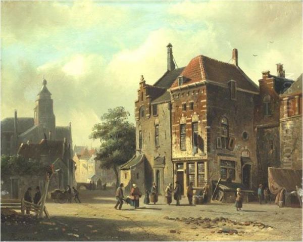 Town Square Oil Painting by Adrianus Eversen