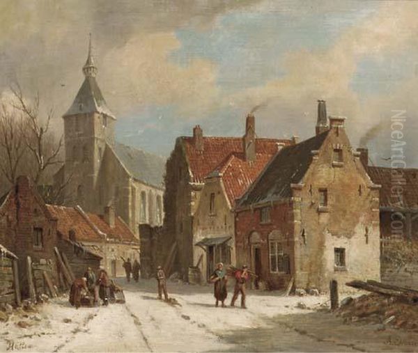 Hattem In Winter Oil Painting by Adrianus Eversen