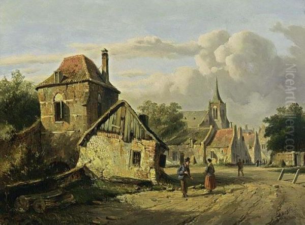 A Town View In Summer Oil Painting by Adrianus Eversen