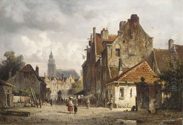 A Town In Summer Oil Painting by Adrianus Eversen