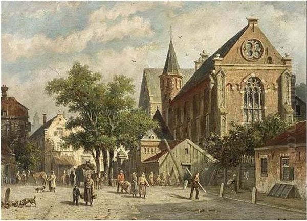 Achter De Kerk, Haarlem Oil Painting by Adrianus Eversen