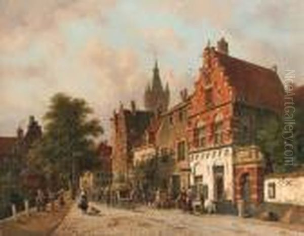 A View In Delft Oil Painting by Adrianus Eversen