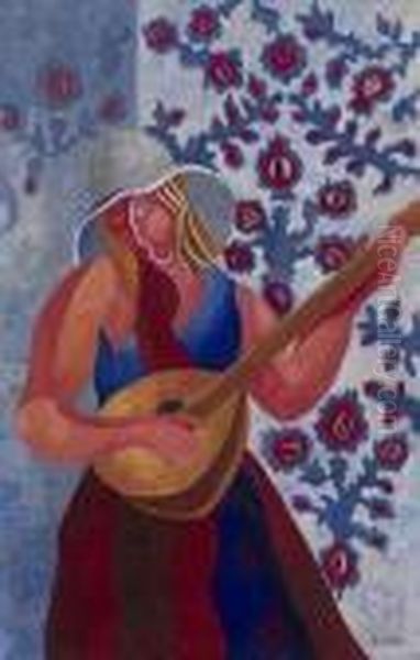 Girl With A Mandolin Oil Painting by Alexandra Alexandrov Exter