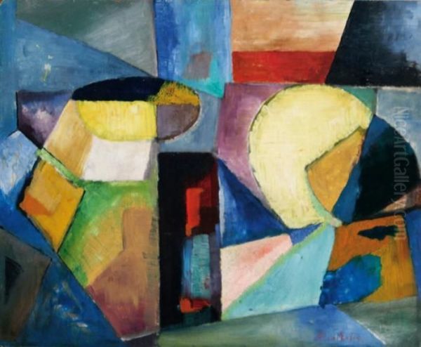 Composition Non Objective. Huile
 Surcarton, Signe En Bas A Droite. 50 X 61 Cm L'authenticite De 
Cetteoeuvre A Ete Confirme Par Monsieur Chauvelin Qui La Date 
Vers1918-1920 Oil Painting by Alexandra Alexandrov Exter