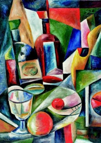 Nature Morte Aux Bouteilles, Circa 1912-1913 Oil Painting by Alexandra Alexandrov Exter