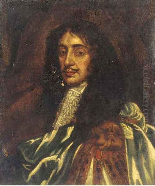 King Charles II, bust-length, in garter robes Oil Painting by Sir Peter Lely