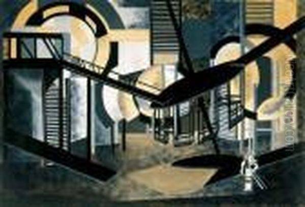 Set Design (entwurf Fur Ein Buhnenbild), 1922-1925 Oil Painting by Alexandra Alexandrov Exter