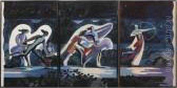 Triptych Oil Painting by Alexandra Alexandrov Exter