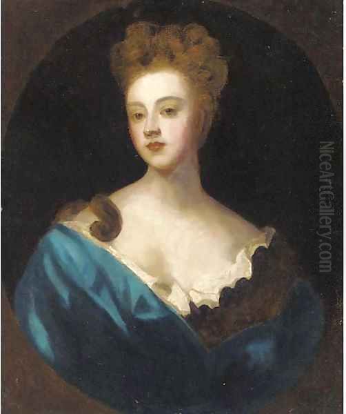 Portrait of a lady, bust-length, in a blue dress Oil Painting by Sir Peter Lely