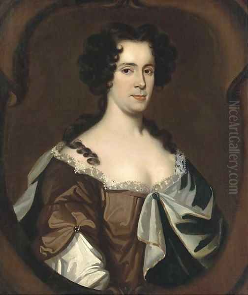 Portrait of a lady, half-length, in a brown dress Oil Painting by Sir Peter Lely