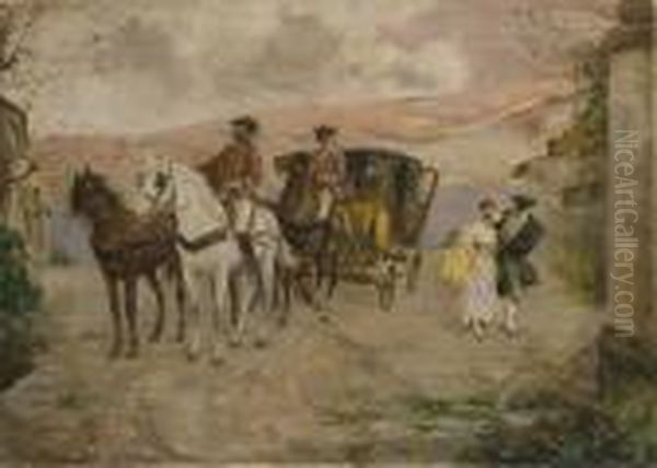 Carrozza E Figure In Costume Oil Painting by Fabbio Fabbi