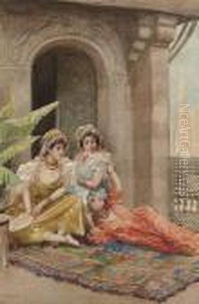 Three Oriental Beauties On A Terrace Oil Painting by Fabbio Fabbi