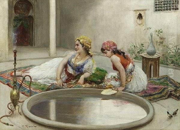 Beauties By The Fountain Oil Painting by Fabbio Fabbi