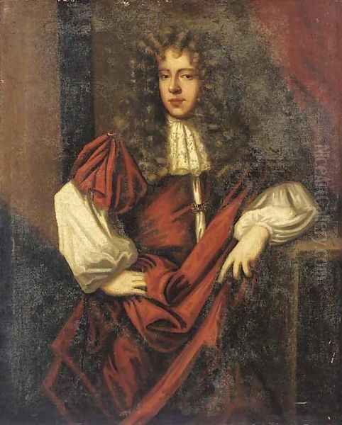 Portrait of a gentleman, three-quarter-length, in a white shirt Oil Painting by Sir Peter Lely