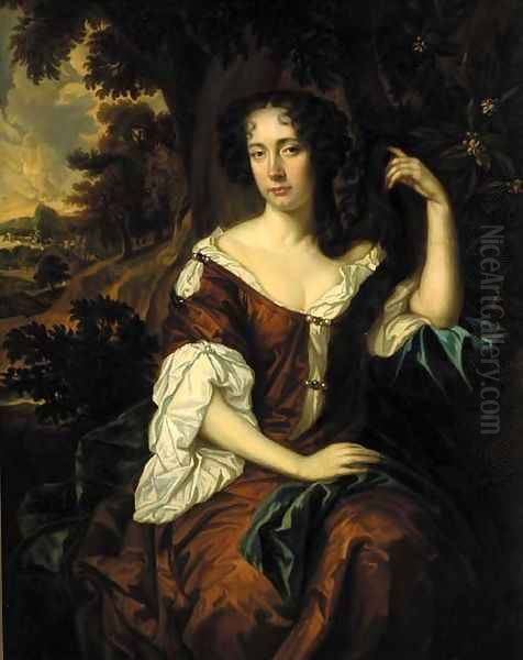 Portrait of a lady, three-quarter-length, in a brown dress Oil Painting by Sir Peter Lely