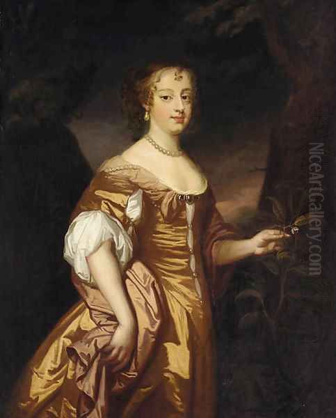 Portrait of a lady, three-quarter-length, in a golden dress Oil Painting by Sir Peter Lely