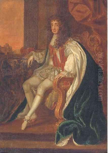 Portrait of King Charles II (1630-1685), small full-length, in coronation robes Oil Painting by Sir Peter Lely