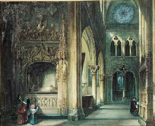 Interior of a Church Oil Painting by Charles Louis Lesaint