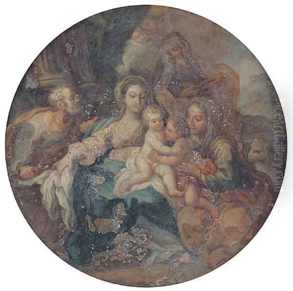 The Holy Family with Saints Elizabeth, Zacharias and the Infant Saint John the Baptist Oil Painting by Filippo Lauri