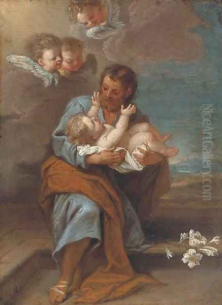 Saint Joseph and the Infant Christ with Cherubim Oil Painting by Filippo Lauri