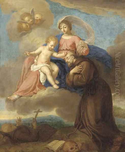 The Virgin and Child appearing to Saint Francis of Assisi Oil Painting by Filippo Lauri