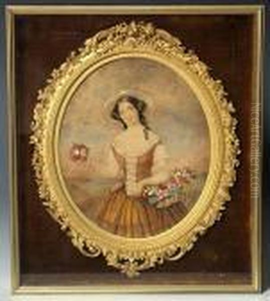 Portrait Of A Lady With A Basket Of Flowers Oil Painting by Thomas Faed