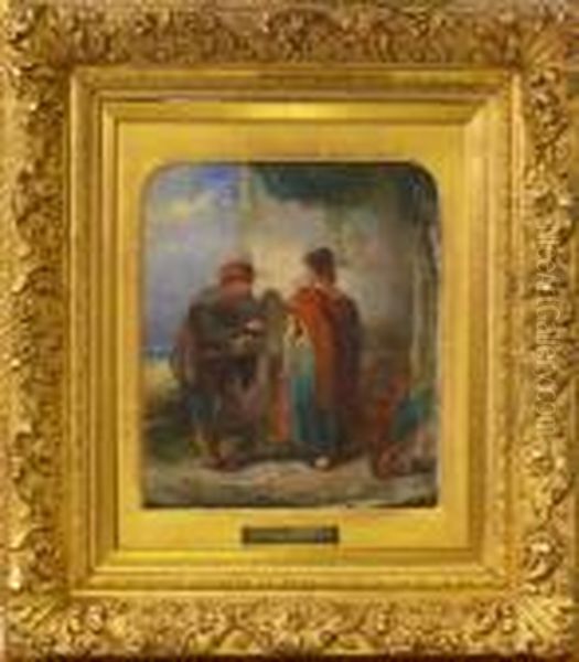 Kvinna Och Aldre Man I Samsprak. Oil Painting by Thomas Faed