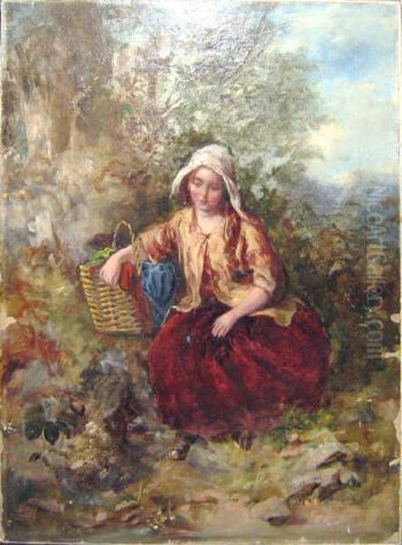 Seated Girl With Basket Oil Painting by Thomas Faed