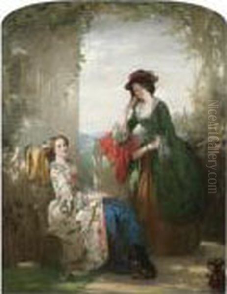 Sophia And Olivia, From The Vicar Of Wakefield Oil Painting by Thomas Faed