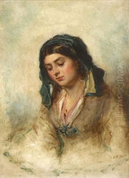 Portrait Study Of Seated Girl Oil Painting by Thomas Faed