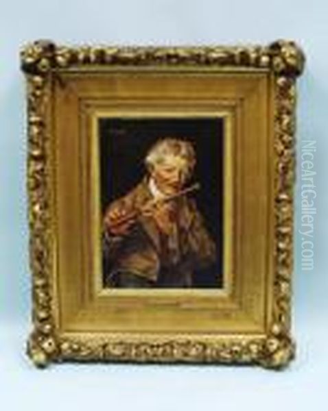 Portrait Of An Oldmusician With Flute Oil Painting by Thomas Faed