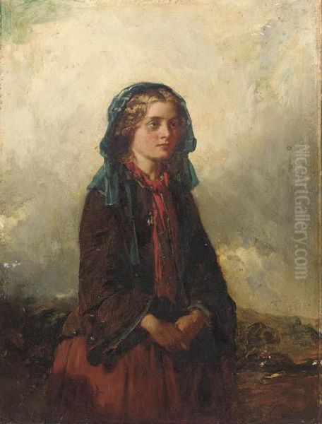 A Highland Lassie Oil Painting by Thomas Faed