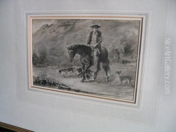 A Figure, Reputedly Haynes King, On A Horse, With Dogs Oil Painting by Thomas Faed