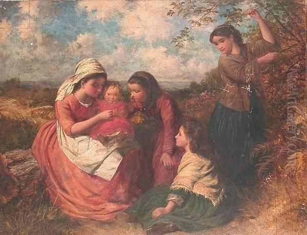 A Family Group Seated In A Landscape Oil Painting by Thomas Faed