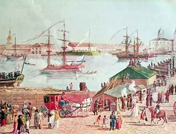 View of the Isaac Bridge during celebrations of the centenary of Saint Petersburg Oil Painting by Gabriel Ludwig Lory