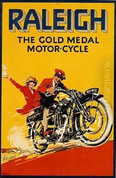 Poster advertising Raleigh the Gold Medal Motor Cycle Oil Painting by S.W. Le Feaux