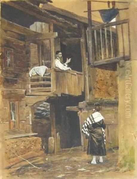 Scene De Rue Avec Deux Personnages Oil Painting by Julian Falat