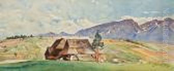 View To Tatras From Poronin Village Oil Painting by Julian Falat