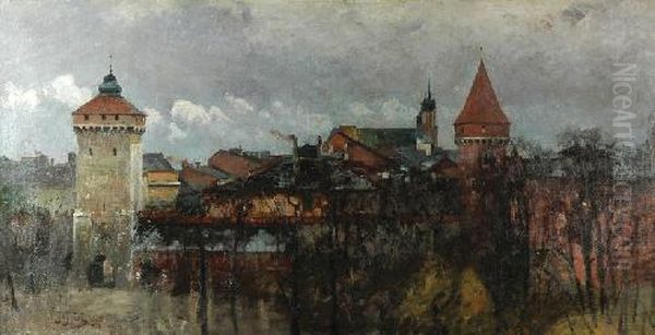 Widok Krakowa W Jesieni Oil Painting by Julian Falat