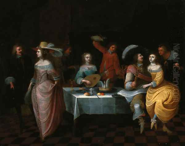 Elegant company at a banquet Oil Painting by Christoffel Jacobsz van der Lamen