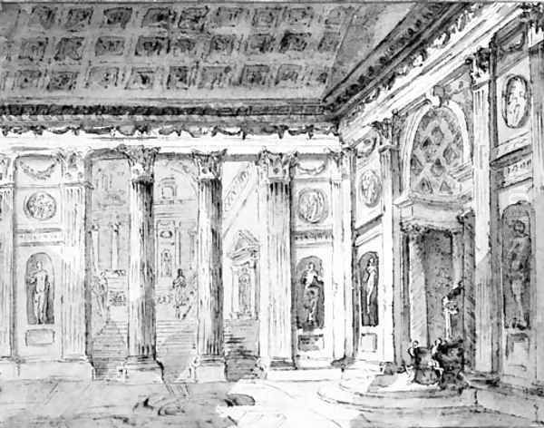 The Entrance Of An Antique Palace With Colonnades Oil Painting by Jean Lemaire