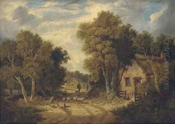 A Suffolk lane Oil Painting by John Berney Ladbrooke