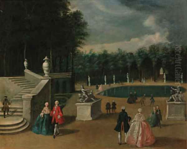 Elegant company in a park Oil Painting by Jacques de Lajoue