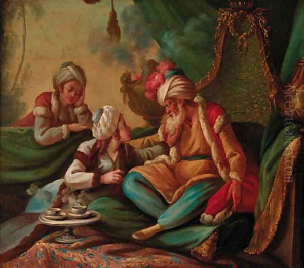 A sultan and two maidens Oil Painting by Jean Baptiste Leprince