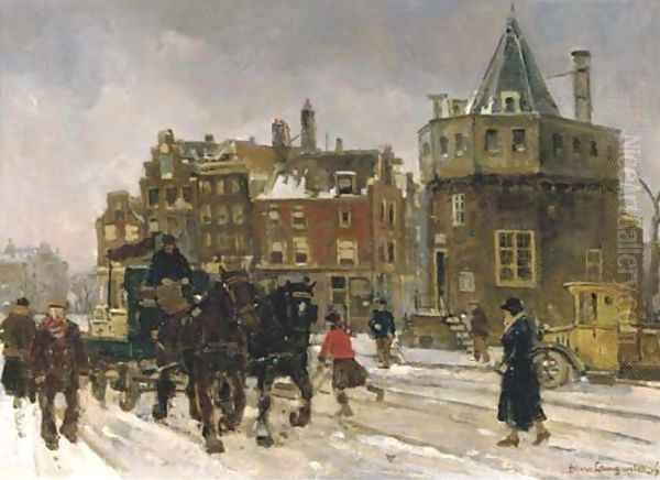 The Prins Hendrikkade by the Schreierstoren Amsterdam in winter Oil Painting by Frans Langeveld